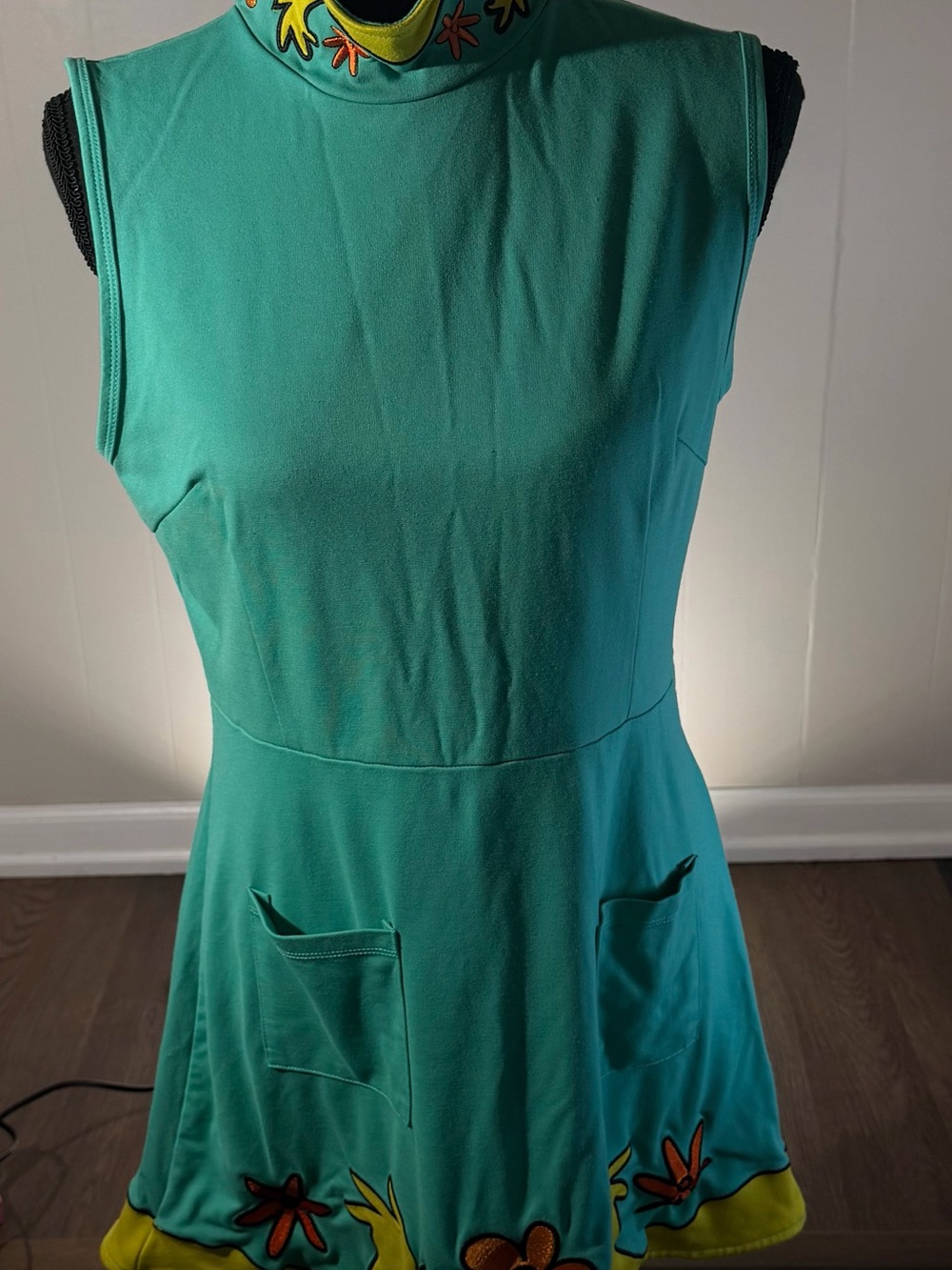 Dolls Kill Teal Sleeveless Floral-Appliqué Fit & Flare Mini Dress